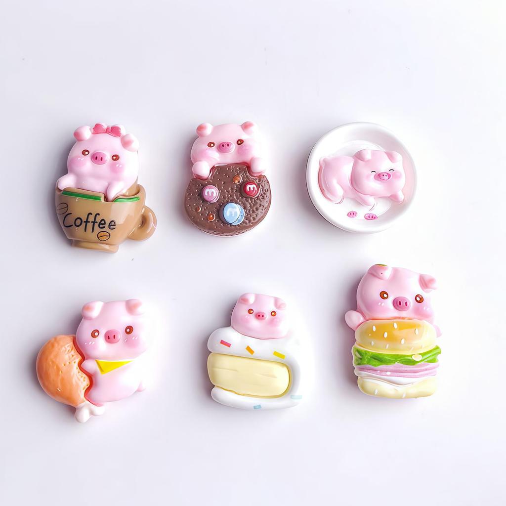 Cartoon DIY Resin Ornaments: Cute Water Cup, Hamburger, Chicken Leg, Pink Pig, Cream Glue Hair Clips.