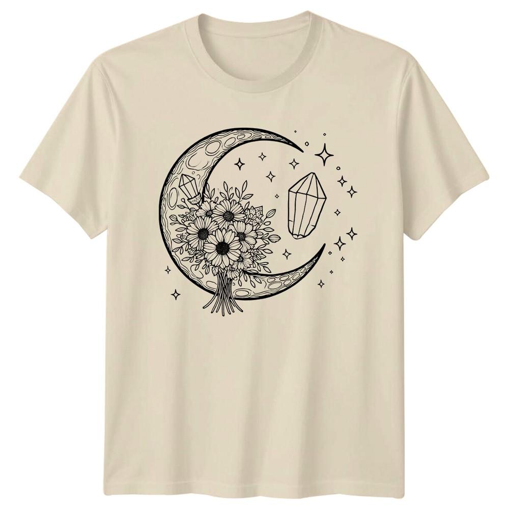 Crescent Moon Flowers Crystals Celestial TShirt Witchy Magic Shirt