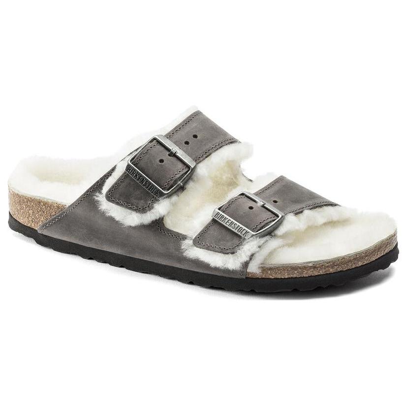 Birkenstock Arizona Shearling Waxy Leather Oiled 'Iron' 1021067