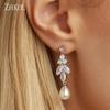 ZAKOL Elegant Temperament Imitation Pearl Zircon Women's Dangle Earrings Exquisite Shiny Charming Bridal Wedding Jewelry Gifts