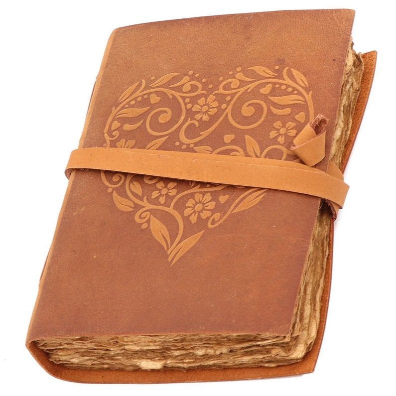 Кожаный дневник-записная книжка Deckle Edge с тиснением в виде сердца Валентина, антикварный цвет, бумага ручной работы для мужчин и женщин, подарок