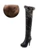 Модные сапоги выше колена на высоком каблуке из мягкой искусственной кожи, платформа, теплые женские зимние длинные сапоги, Zapatos Mujer, черные, белые, для вечеринок, фетиш-обувь
