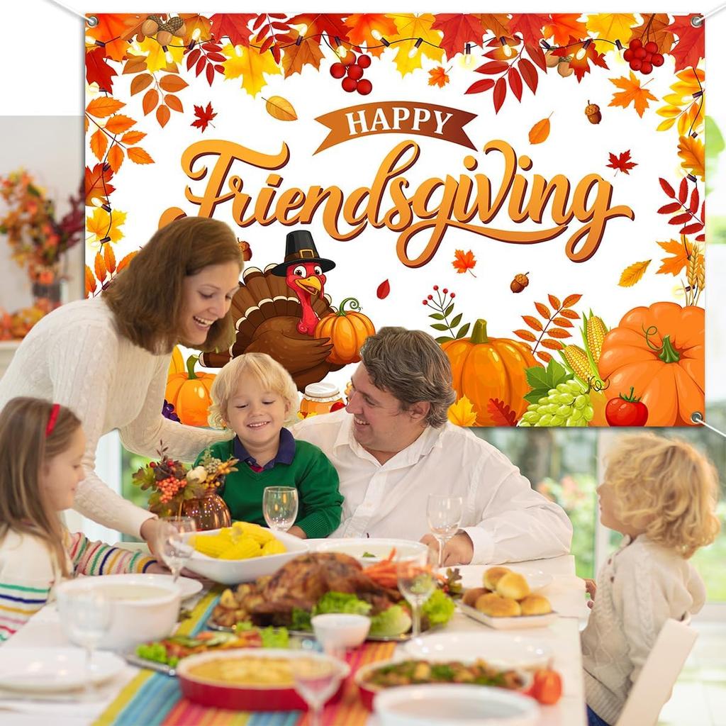 Happy Thanksgiving Banner - Fall Thanksgiving Party Supplies Autunm Harvest Pumpkin Background Banner Indoor Outdoor Decoration for Fall Birthday