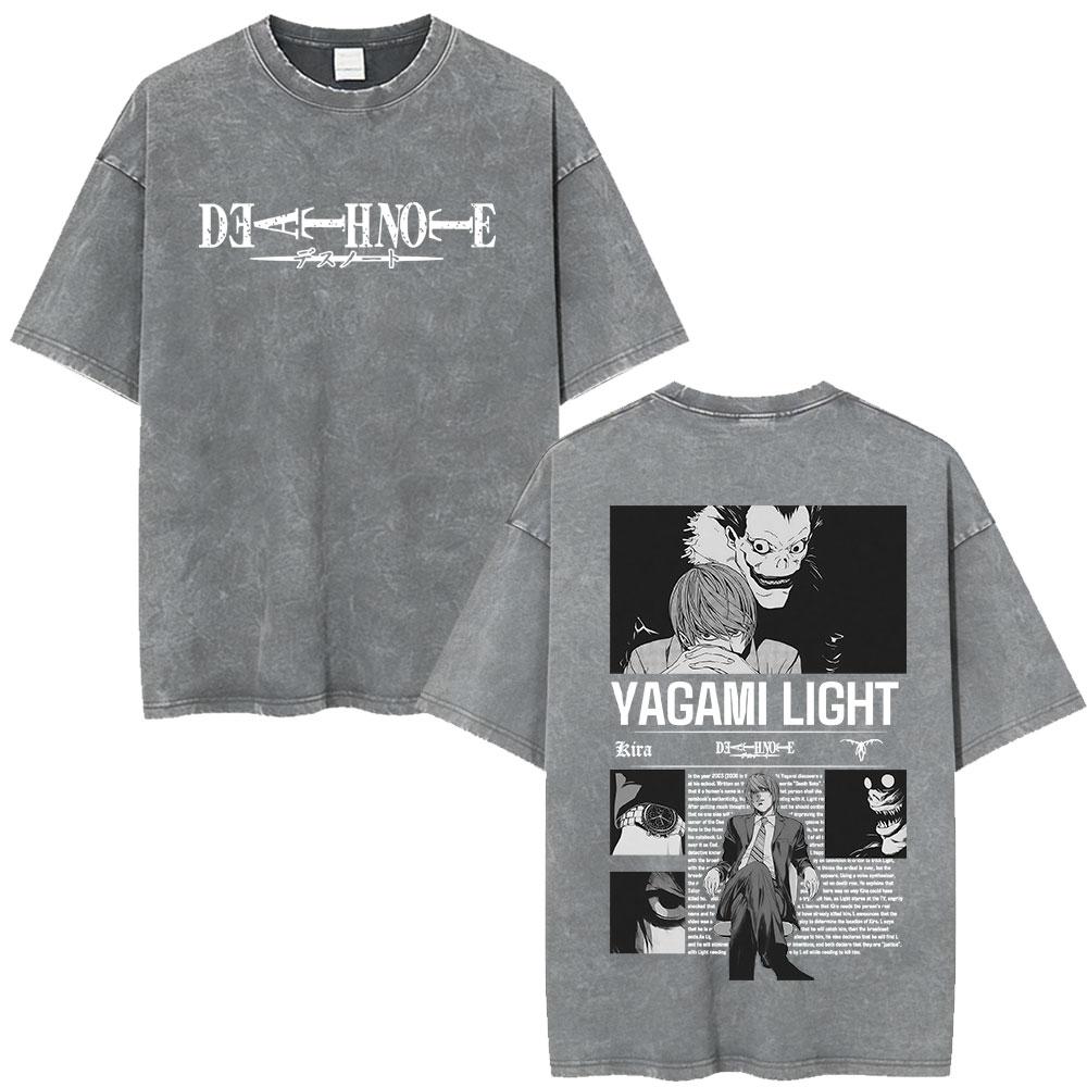 Vintage Acid Washed Anime Death Note Ryuk Yagami Light T Shirts Men Women Cotton Tee Shirt Fashion Hip Hop Short Sleeve T-shirts