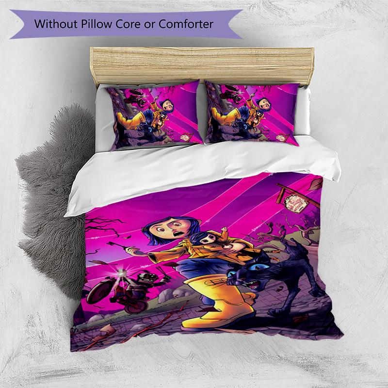 Coraline Printed 3PCS Bedding Set Soft Breathable Duvet Cover Pillowcases Set Washable Bedroom Decor Home Gift