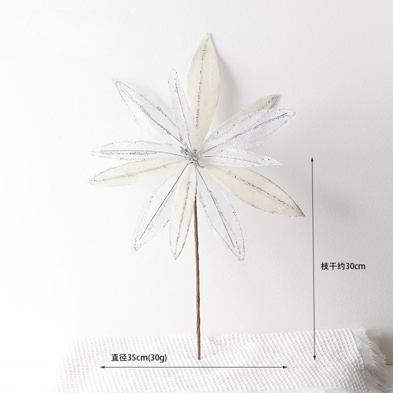 New White Christmas Flower Christmas Tree Ornament 33cm Large Sticky Powder Champagne Simulation Flower