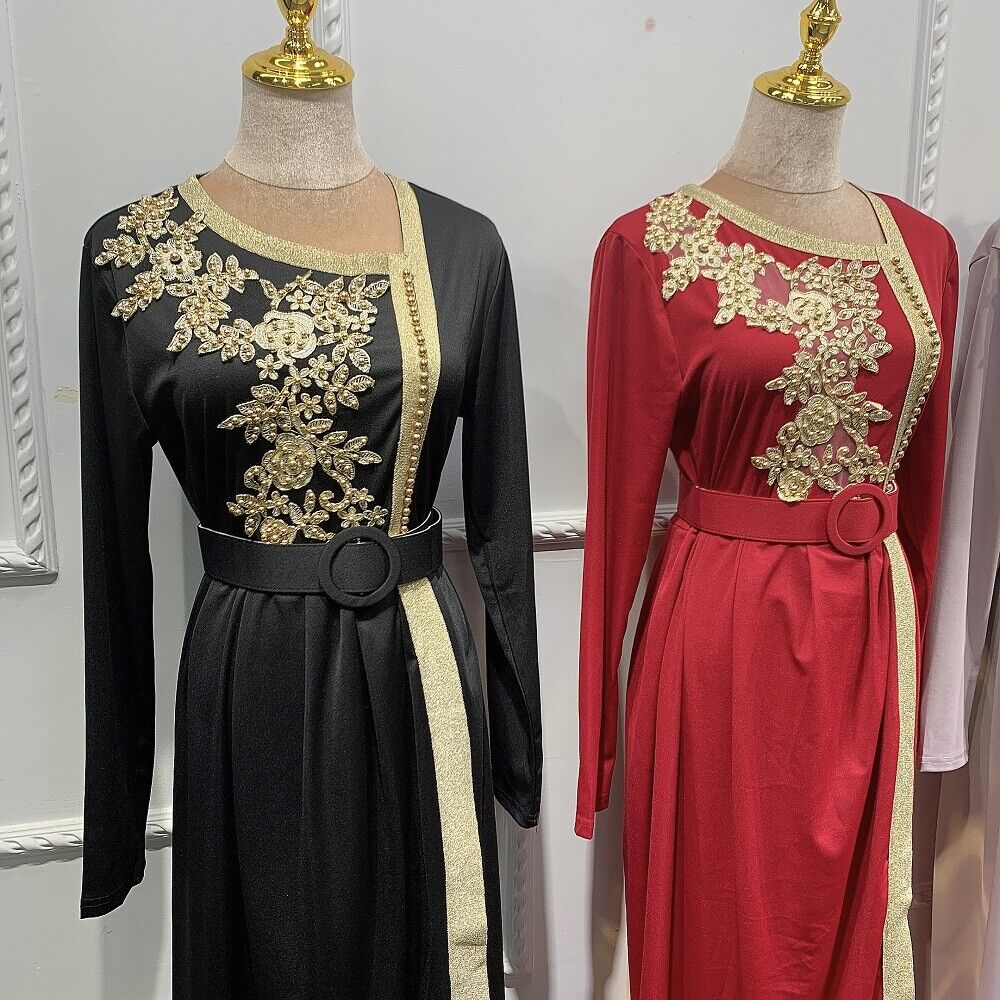 Embroidery Elegant Dresses with Headscarf V-neck Arab Morocco Muslim Fashion Long Dress Elegant Abaya Maxi Dresses Abayas Dubai Turkey Islam Kaftan