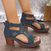 Sandals for Women 2025 New Thick Heeled Sandals Summer Breathable Hollow Out Sandals for Women Retro High Heels Roman Sandalias