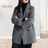 Женское зимнее шерстяное пальто в деловом стиле с отложным воротником, двубортное пальто средней длины, куртка для поездок на работу, однотонная плотная верхняя одежда