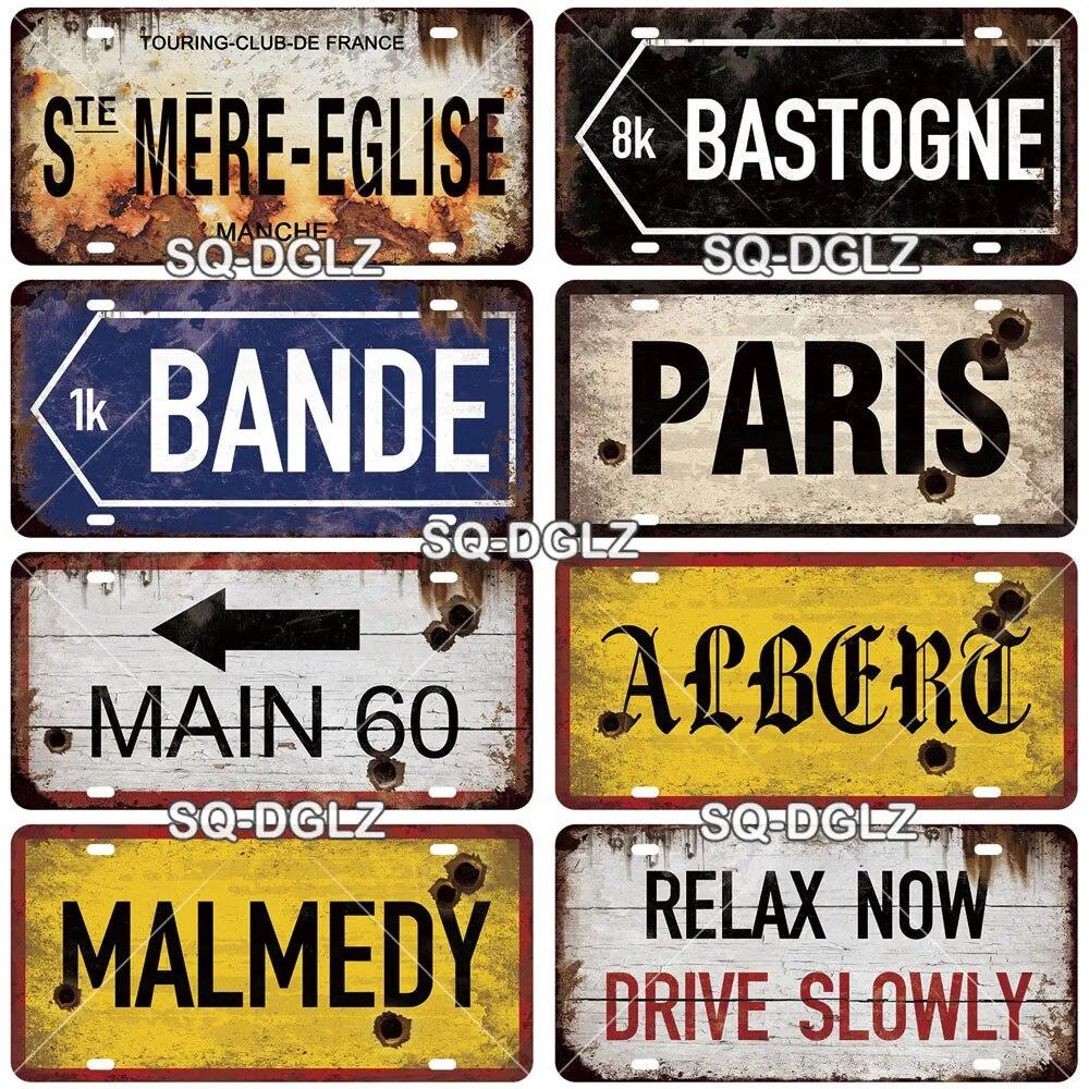 SQ-DGLZ Paris Bangde Road License Plate Warning Tin Sign State Wall Decoration Metal Sign Home Decor Painting Plaques Art Poster