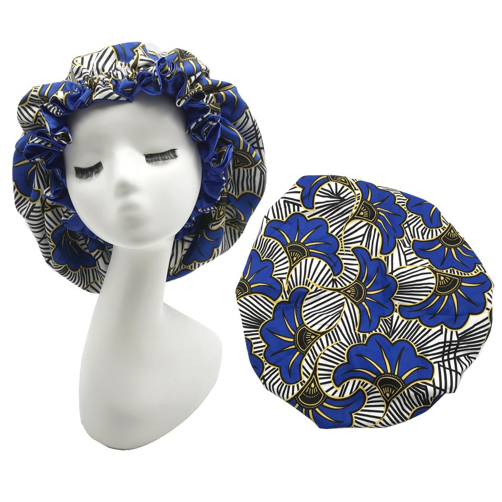 African Pattern Print Ankara Bonnet Double Layer Satin Large Turban for Women Sleep Night Hat Silk Hair Ladies Night Parties
