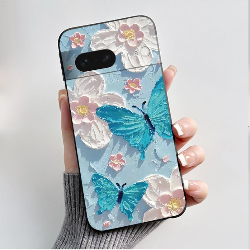 For Google Pixel 7 / Pixel 7 Pro Case Luxury Fashion Butterfly Flowers Black Soft TPU Silicone Back Cover Pixel7 7Pro Phone Case