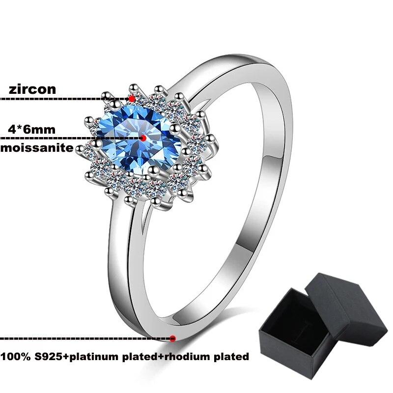 Кольца с синим муассанитом овальной огранки 0,5 карата для женщин, роскошное качество, обручальное кольцо из стерлингового серебра S925, ювелирные изделия