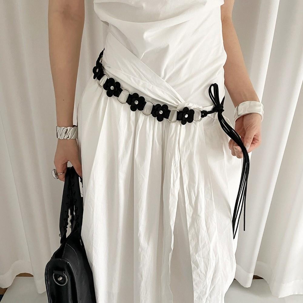 Цветочный кожаный пояс-веревка Винтажное платье Джинсовый ремень Нишевый женский ремень Украшение для талии