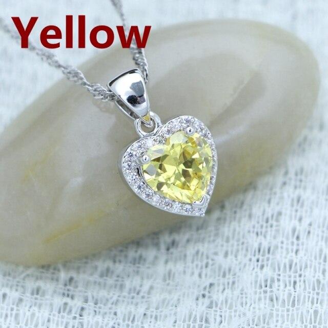Heart Pendant Necklace Green Cubic Zirconia 925 Silver Jewelry for Women