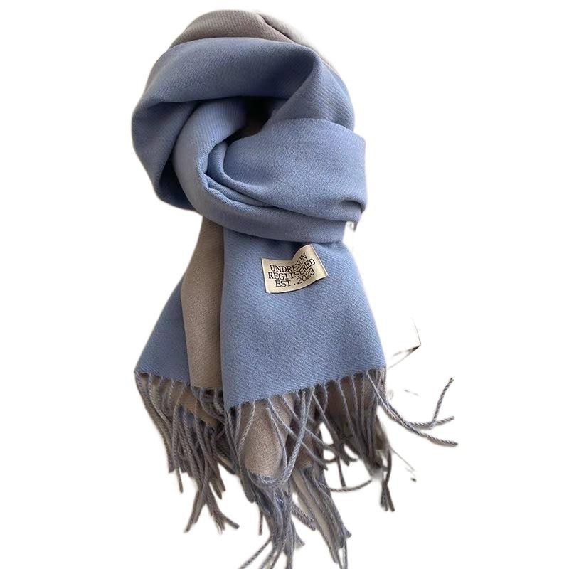 Warm Imitation Wool Scarf Two-sided Winter Long Shawl Classic Cashmere Shawl  Autumn Winter
