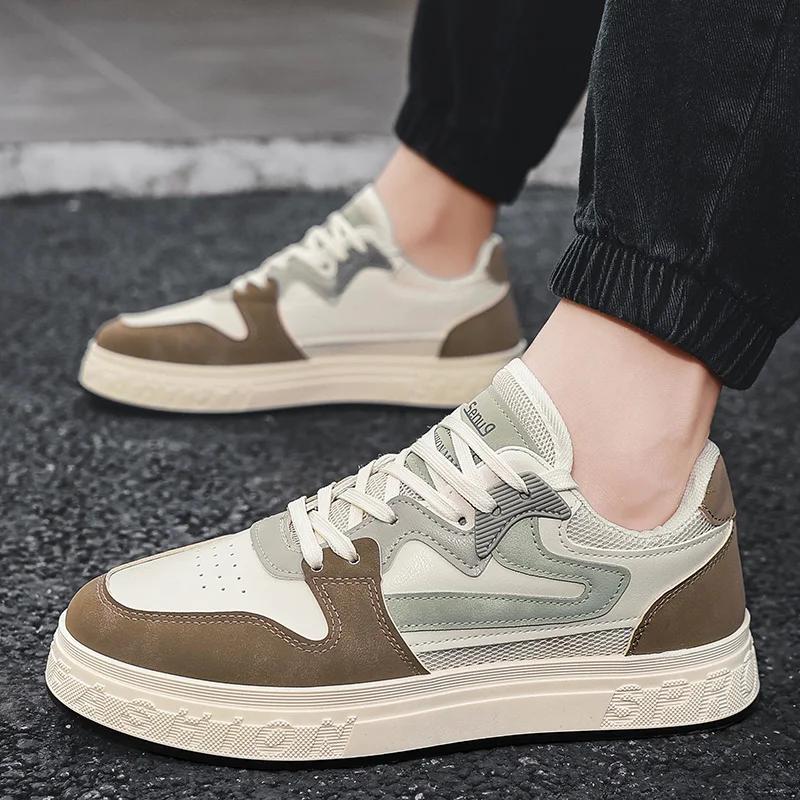 Fashion Mens Casual Shoes Leather Breathable Sports Shoes New Platform Walking Shoes Hard-Wearing Sneakers Mens Vulcanize Shoes