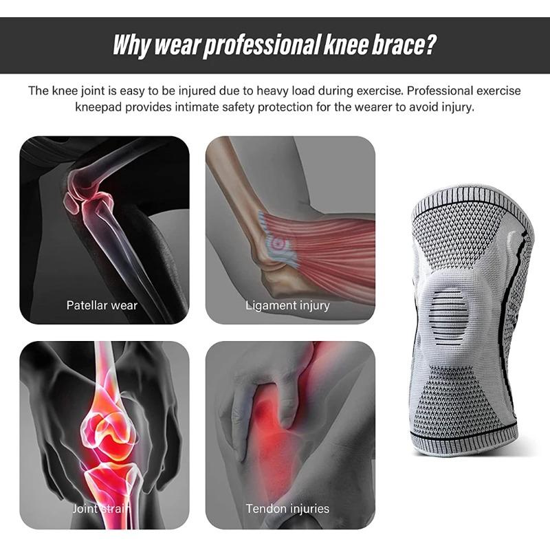 2 шт. Компрессионный рукав для колена - Профессиональный наколенник-суппорт Эластичные Нескользящие Наколенники Стабилизатор надколенника Силиконовый гель Пружина