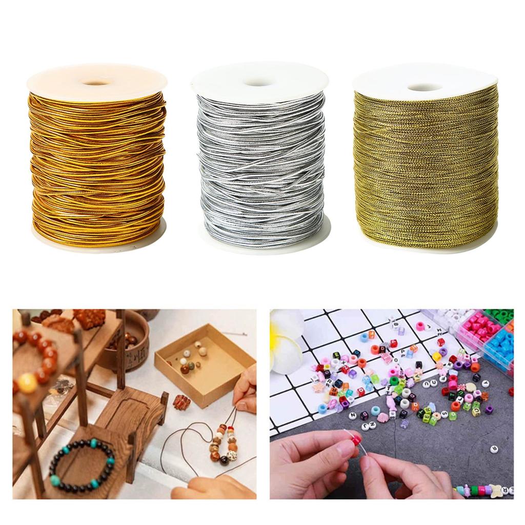 Elastic Cords Metallic Stretch Cords Gold Elastic String Braiding Rope for Craft Gift Wrapping Christmas Jewelry Making