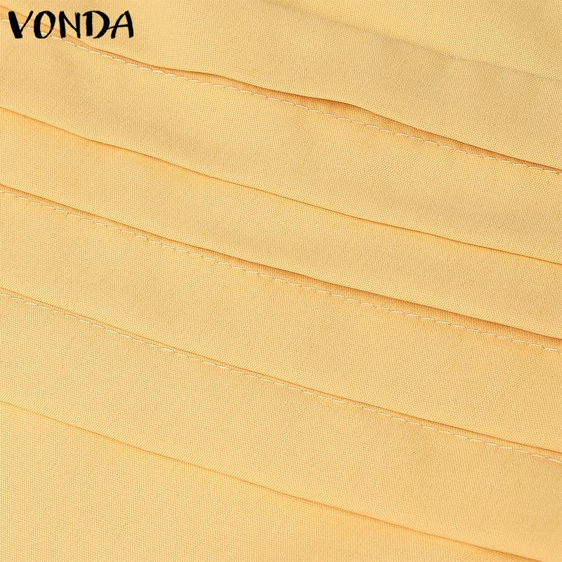 VONDA Summer Women Square Collar Puff Sleeve Ruched Casual Blouse Tops