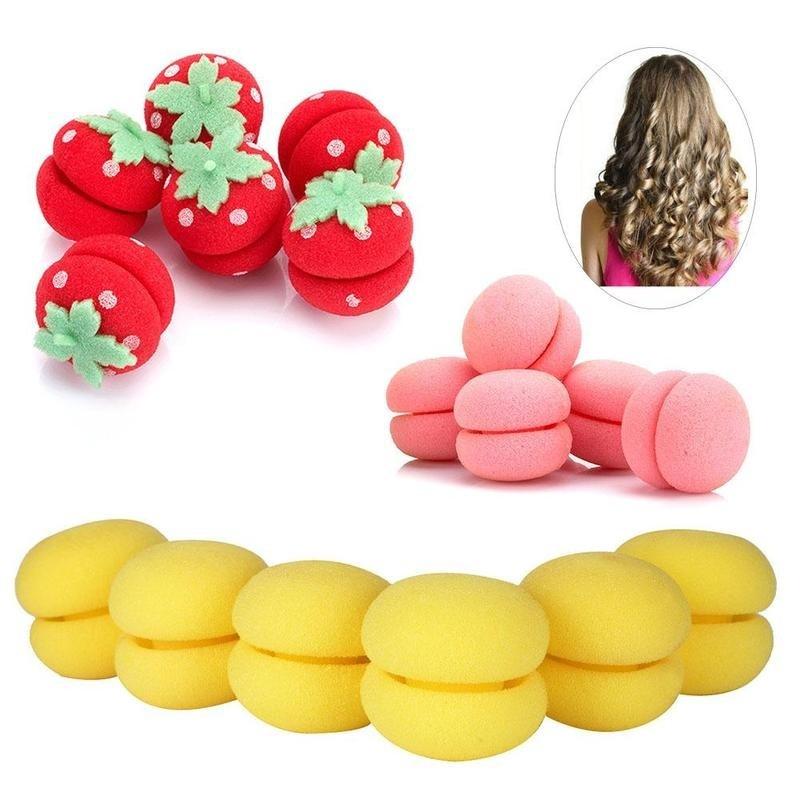 6 Pcs Pink Color Balls Soft Sponge Hair Curler Rollers Hair Accessory Hair Pins