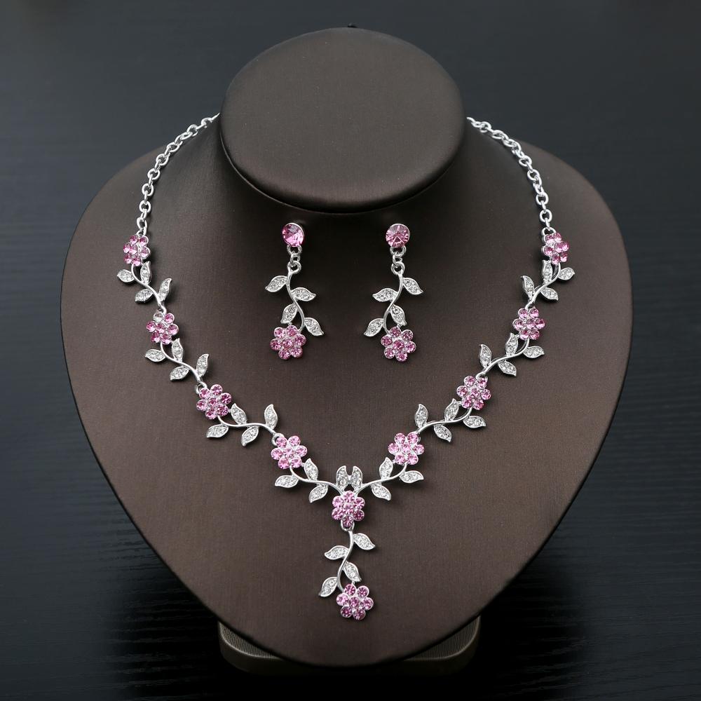 Exquisite Fashion Rhinestone Bride Zircon Sets Women Luxury Flower Choker Necklace Earrings Wedding Dress Bridal Necklace Sets