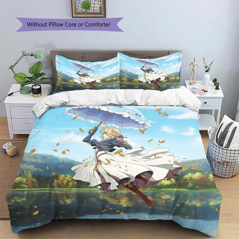 Violet Evergarden Lake Scene Anime 3Pcs Bedding Set, Duvet Cover with 2 Pillowcases, No Comforter No Pillow Core