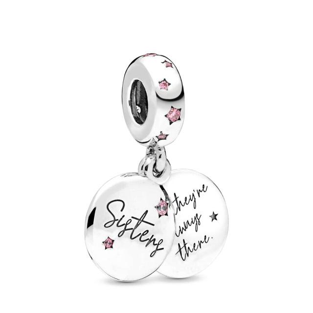 925 Sterling Silver Metal Beads Sister Pendant Family Flower Charm Fit Original Charms Silver 925 Bracelet Genuine Gifts