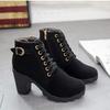 Women's Plus Size Round Toe PU Snow Boots Casual Short Tube Thick High Soled Martin Boot Belt Buckles Knight Shoes 35-42