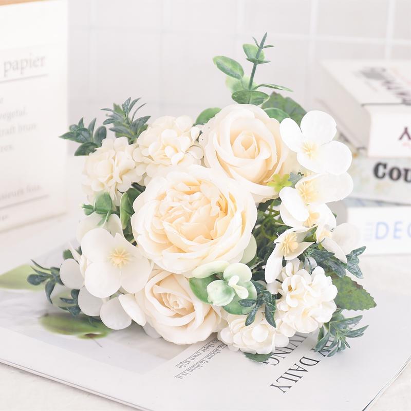 7 головок шелкового пиона, искусственный цветок гортензии для украшения дома, свадебный букет невесты, розы, искусственные растения для стола, аксессуары
