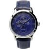 Salvatore Mara Watch Moon Phase Multi Calendar 5 ATM Water Resistant Business Formal Men's Leather Belt Limited Model Silver Blue SM21106-SSBL