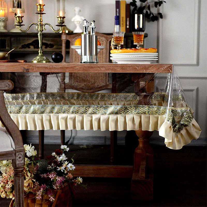 Мягкая прозрачная скатерть из ТПУ, силиконовая водонепроницаемая прямоугольная юбка с рюшами, чехол для обеденного стола, вечерние, кухонная, пятностойкая