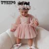 0-24M Newborn Baby Girl Romper Princess Infant Toddler Long Sleeve Tulle Jumpsuit + Bow Headband Fall Spring Outfits