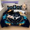 3pcs Flame Crowned Wolf Quilt Cover Set (1 Quilt Cover + 2 Pillowcases Without Pillow Core), High-Definition Printing for Home and Dormitory.J048