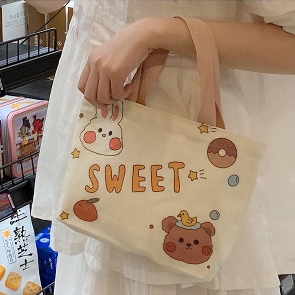 Холщовая сумка для покупок, милая мультяшная, милая студенческая сумка, новая рабочая маленькая сумка для переноски