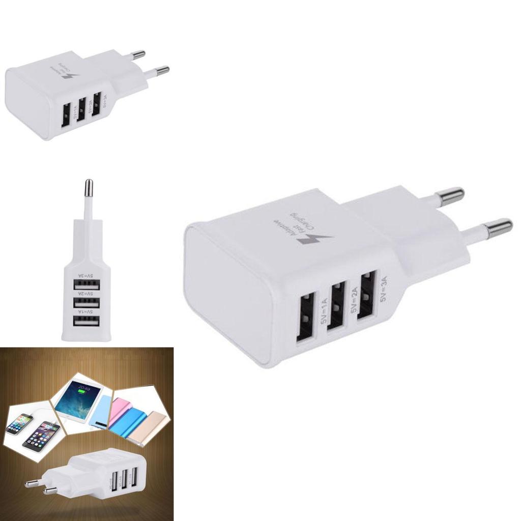 Умное USB настенное зарядное устройство для телефона Samsung, 3 порта, штекер EU, естественное охлаждение, белое