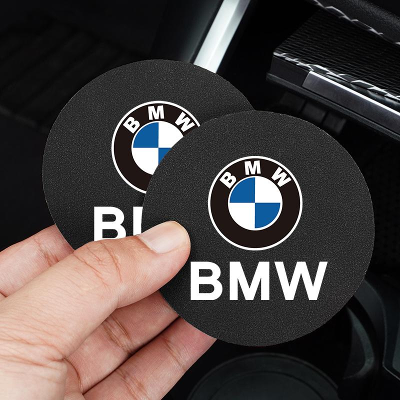 BBIS5 2Pcs Car Coaster Water Cup Mat Non-Slip Pad For BMW Performance E93 G30 E92 E53 F40 F10 F20 F30 X6 E34 E61 E60 E39 E28 X3 X1 X4