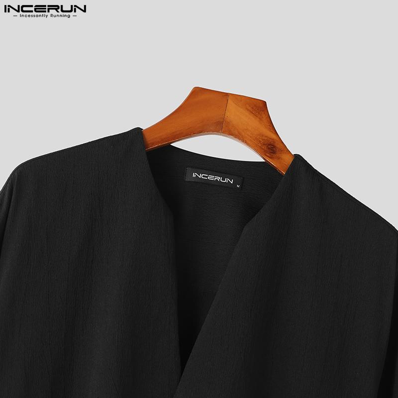 INCERUN Весенние мужские однотонные рубашки с длинными рукавами, топы