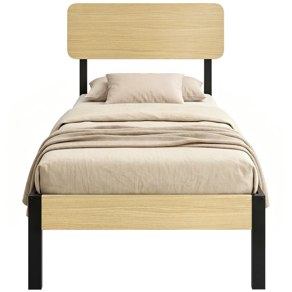 Bed Frame 90 x 200 cm with Headboard, Platform Bed, Single Bed with Under-Bed Storage