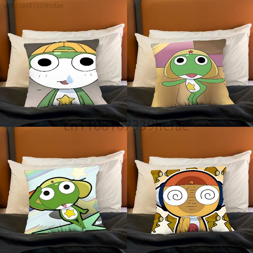 KKeroro GGunsou Frog Funny Pillow Case Antidustmite Pillowcase Invisible Zipper Silky Short Plush Sofa Cushion Cover