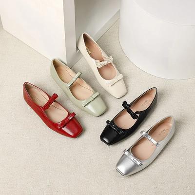 Модная новая обувь Мэри Джейн с двойным бантом женская с квадратным носком из лакированной кожи балетки женские красные для танцев балетки для вечеринки свадьбы размер 44