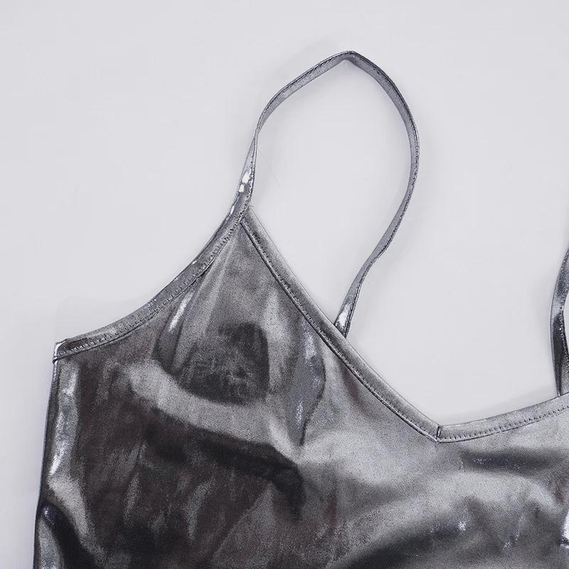 Осеннее металлическое сексуальное платье-миди А-силуэта с подтяжками 2024 года