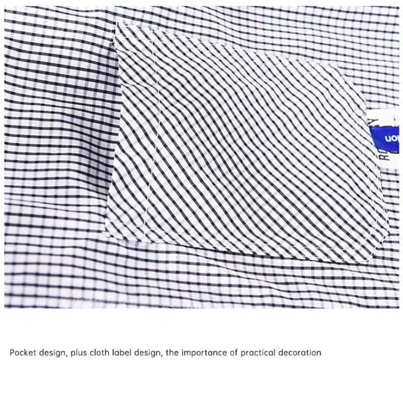 Harajuku Style Plaid Shirt Man Short Sleeve Summer Tops Lapel Collar Double Pockets Button-Down Shirts Daily Men Clothing