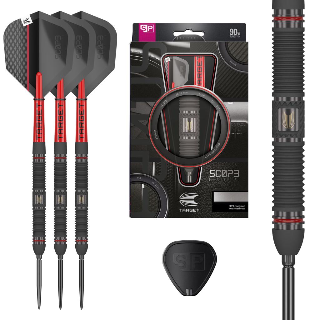 Target Darts Scope Steel Tip Swiss Point Tungsten Dart Barrel Steel Tip Dart Red Black Professional Dart Set with Swiss Points Tools Darts, 90% Set,
