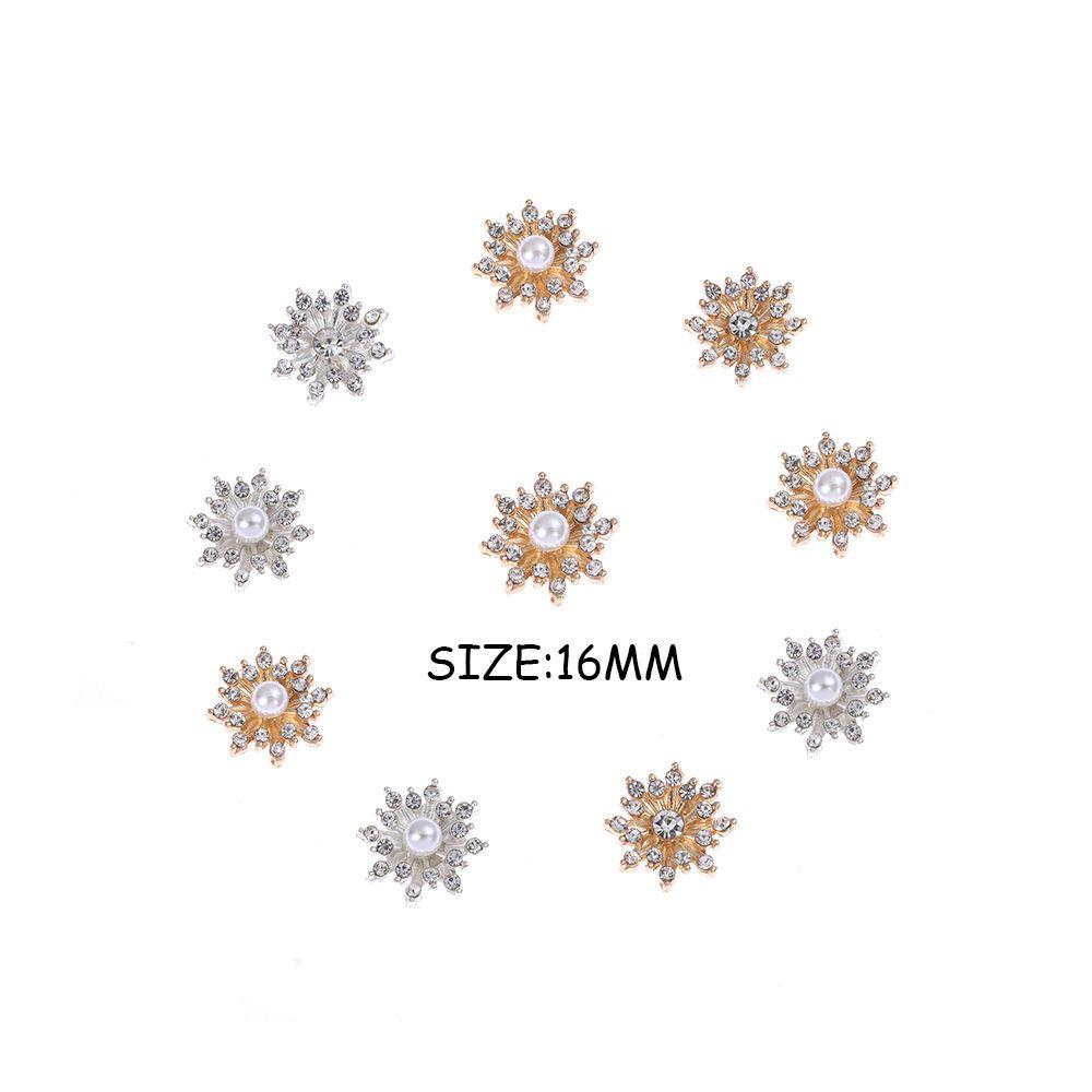10PCS 16MM DIY Flatback Hairpin Accessories Pearl Buckle Snowflake Buttons Apparel Sewing Rhinestone Button