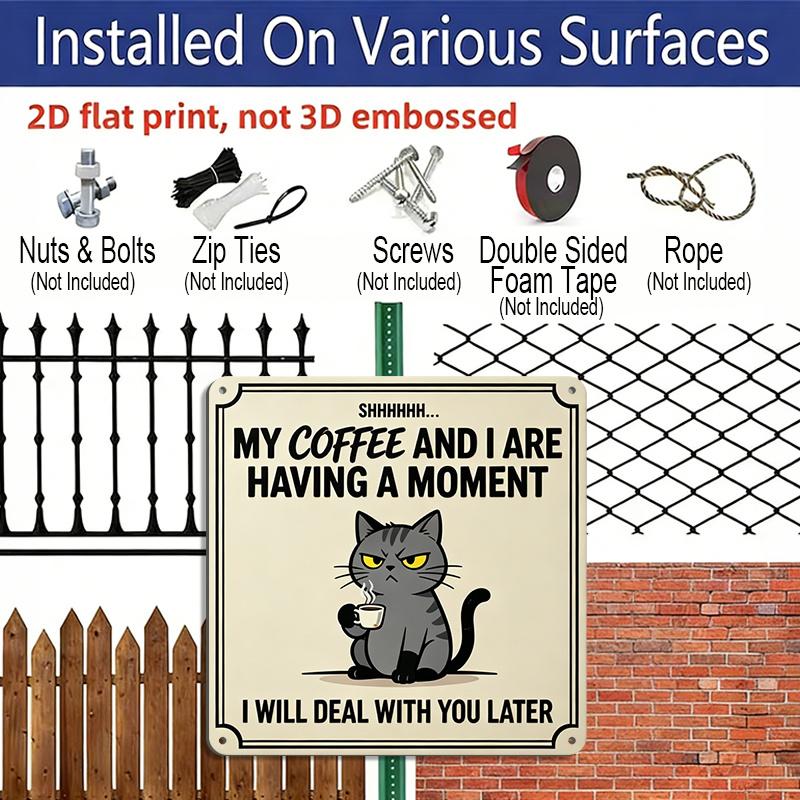 2D Flat, 1pc, Vintage Metal Aluminum Decorative Sign, My Coffee and I Are Having A Moment, Retro Wall Art, Home Decor for Kitchen, Dining Area