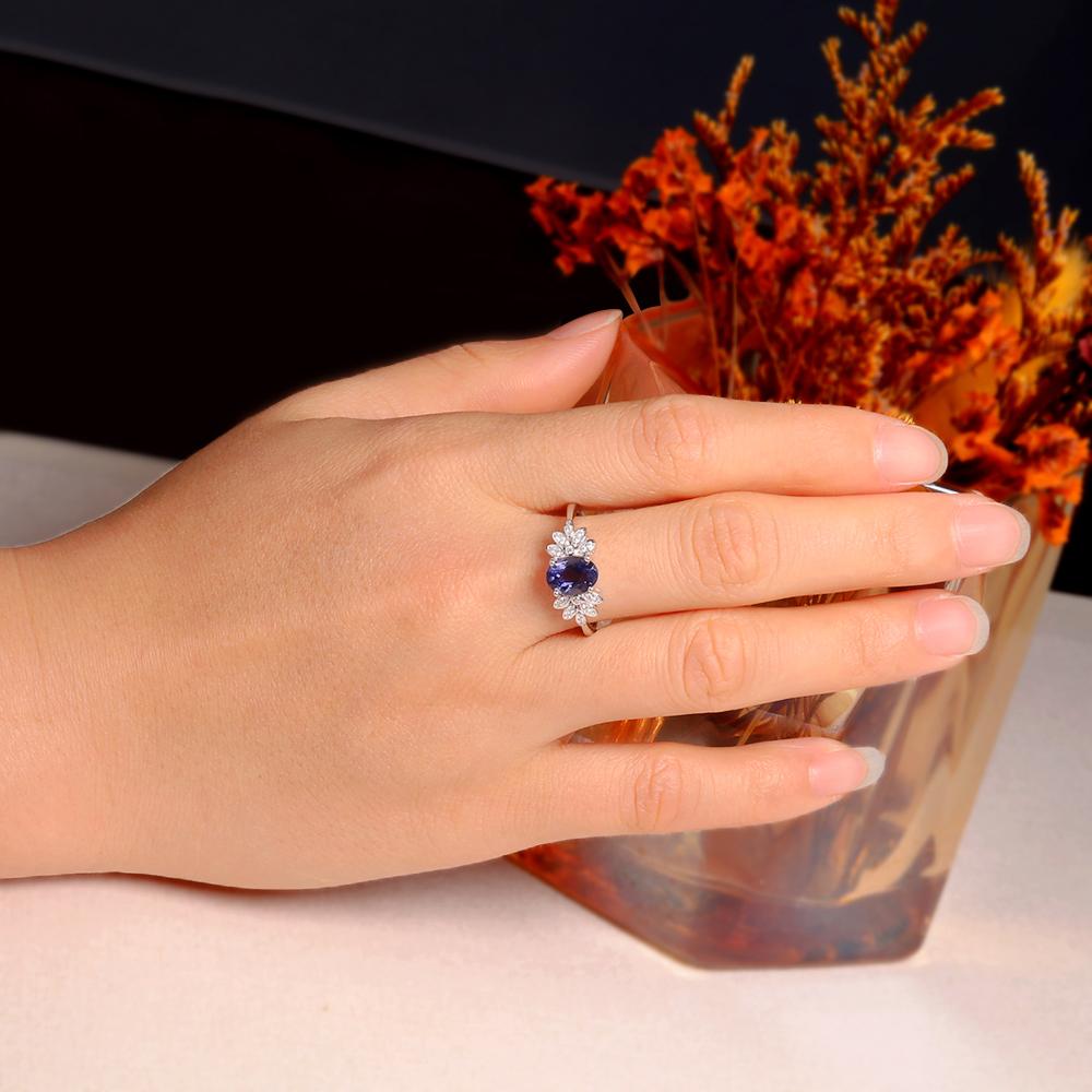 Восхитительное эффектное серебряное кольцо из натурального большого иолита ov 6x8 мм, драгоценный камень, целебный камень, привлекательные украшения для женщин, свадебное предложение, подарок