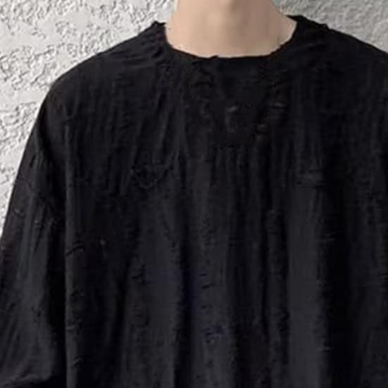 Мужская футболка с круглым вырезом, длинным рукавом, рваными отверстиями, однотонный джемпер, топы в уличном стиле, базовый слой, уличные топы