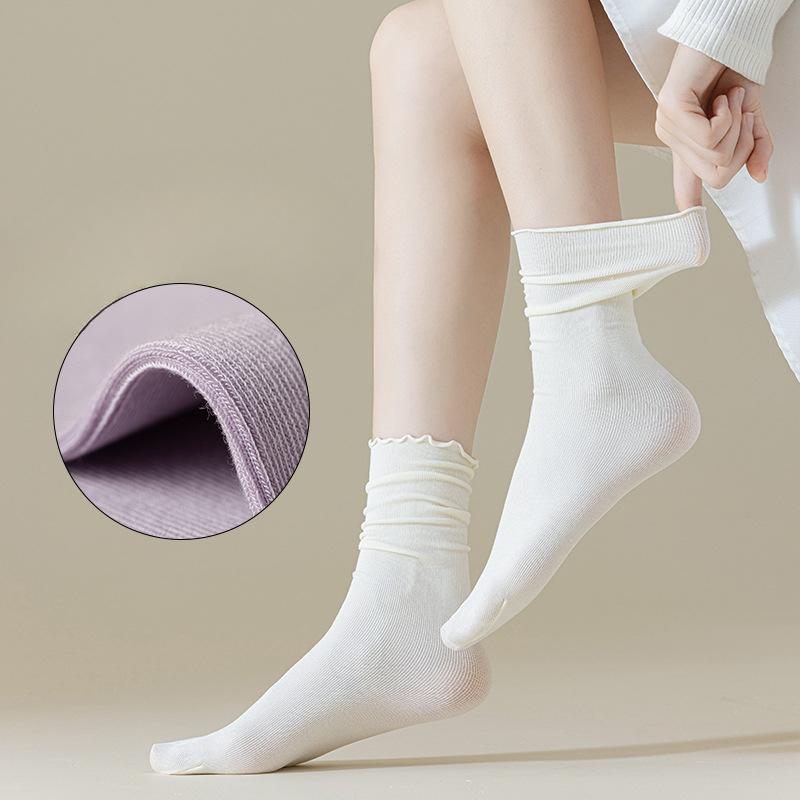 Женские весенне-летние носки, однотонные черные носки до середины икры с отделкой ушками, кроссовки, универсальные женские носки