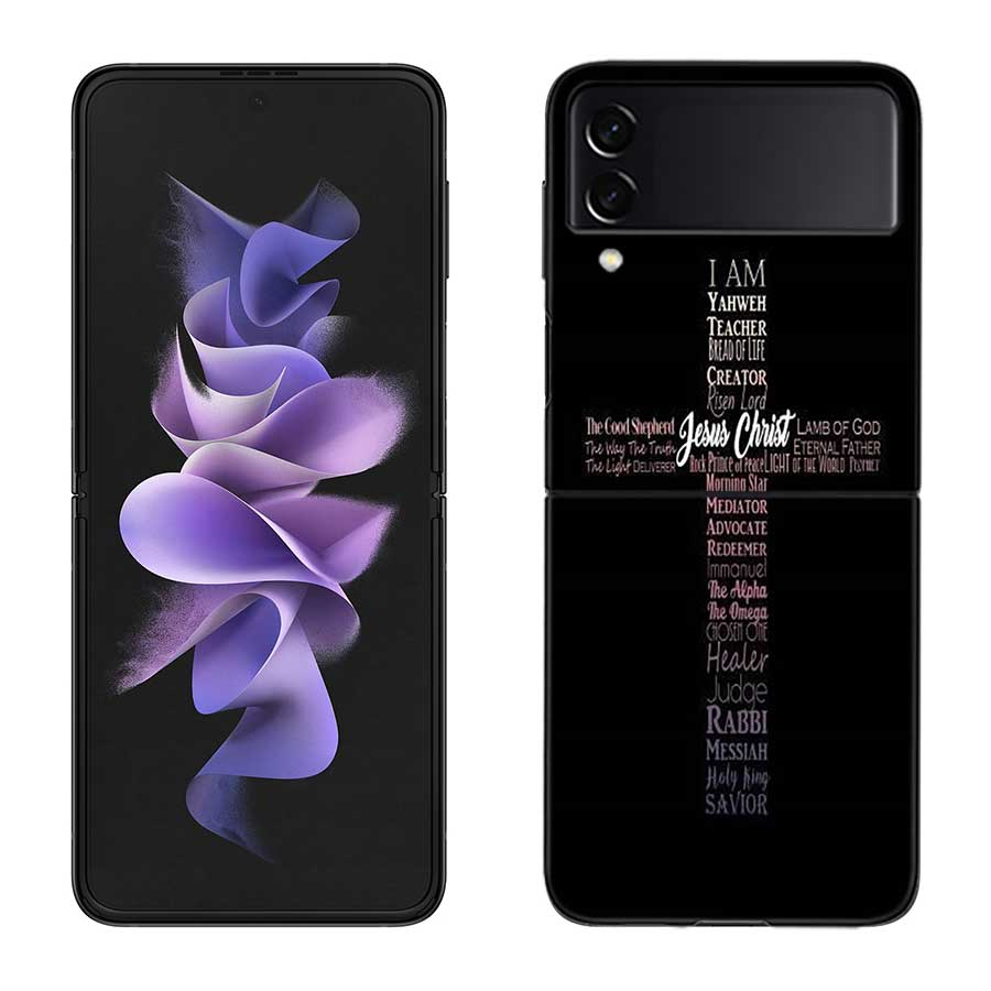 Чехол-молитвенник с изображением Бога и Иисуса для Samsung Galaxy Z Flip 6 Flip 5 4 3 5G Черный Чехол для Мобильного Телефона Samsung Z Flip 5 5G Роскошная PC Оболочка Coqu